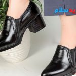 کفش چرم زنانه پاشنه کوتاه مجلسی دیبا