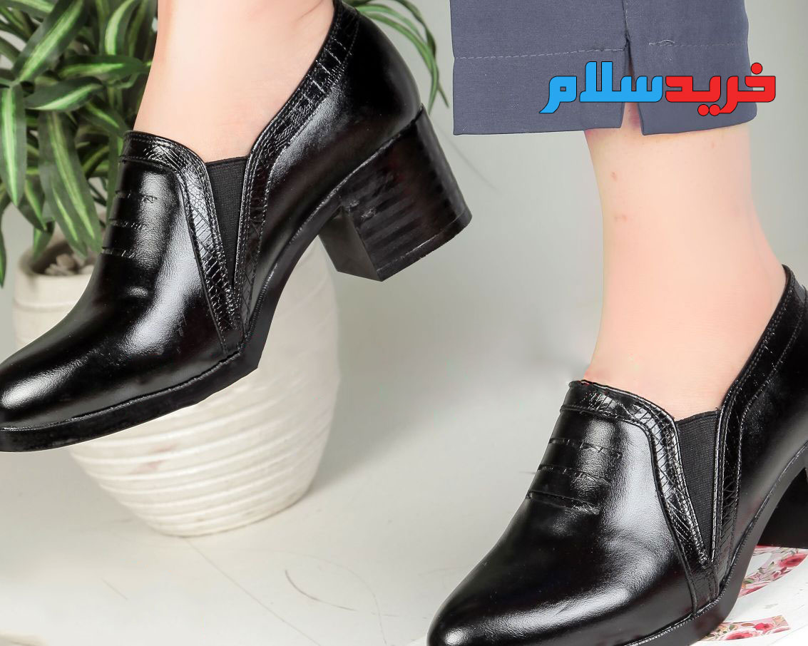 کفش چرم زنانه پاشنه کوتاه مجلسی دیبا